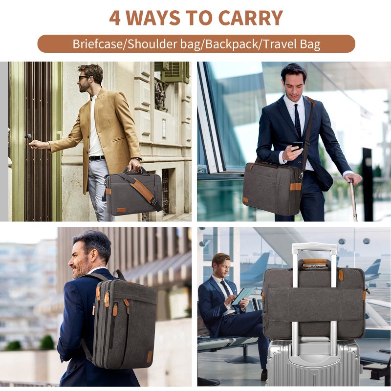ESTARER Laptop Computer Bag for Men 3 In 1, 17-17.3 Inch Laptop Messenger Bag for Business/Work/Travel, Convertible Backpack Briefcase Water resistant Canvas Laptop Backpack (Grey) - Image 2